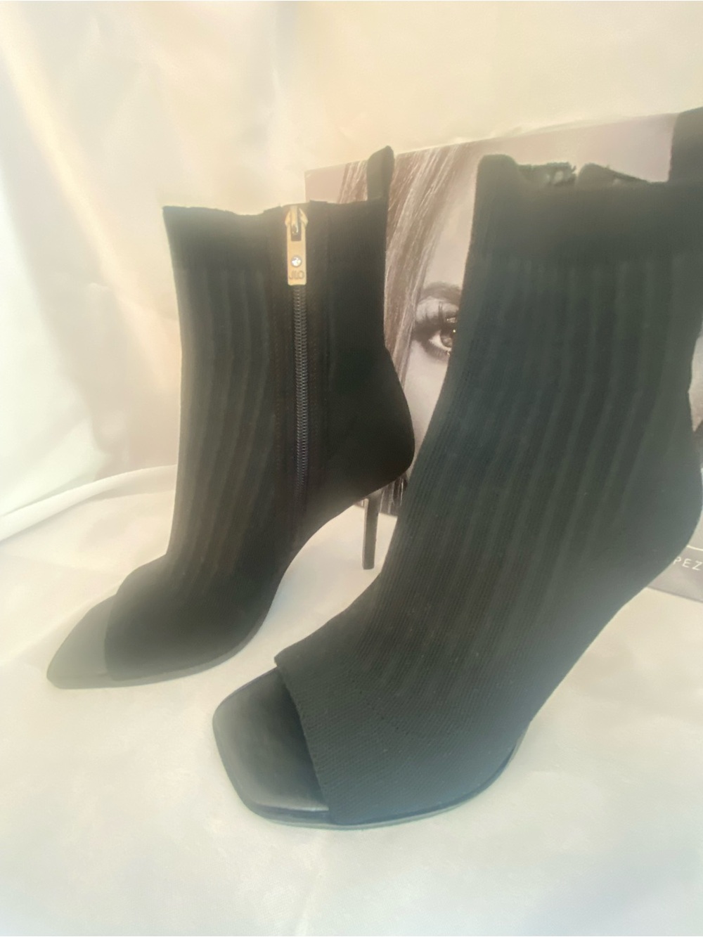 Jennifer Lopez Black Peep-Toe Stiletto Ankle Booties - Picture 5 of 14